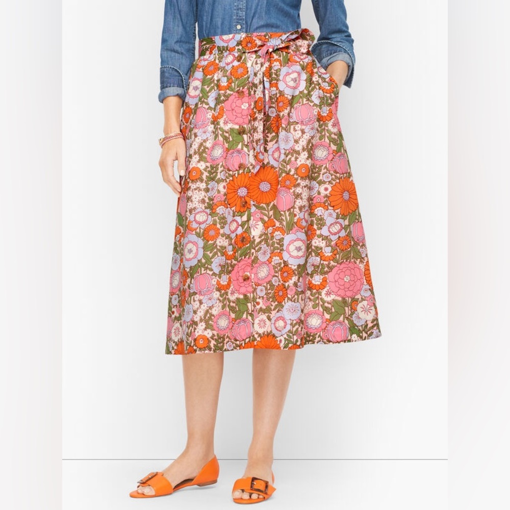 CLIMBING FLORAL BUTTON FRONT VOILE SKIRT